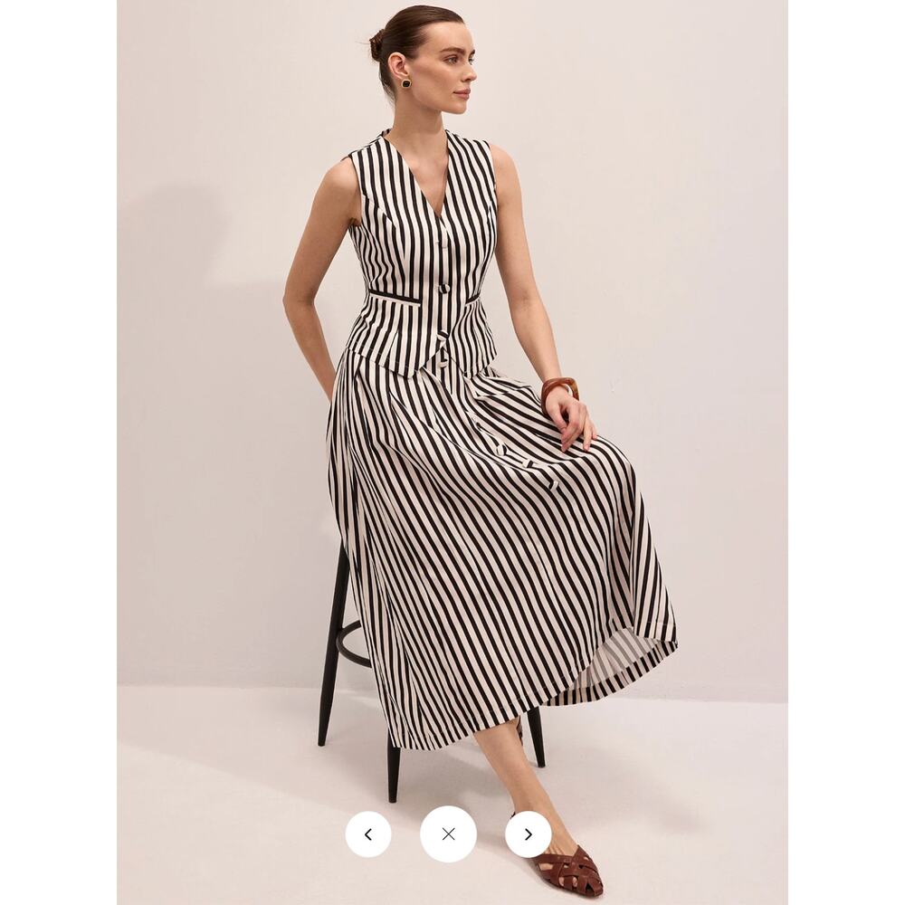 NWT Commense Striped Sleeveless Vest & Maxi Skirt Set Sz L - Picture 2 of 5